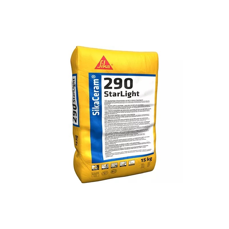 SikaCeram 290 StarLigt - Серый клей для керамической плитки на основе цемента класса C2TES1, 15 кг