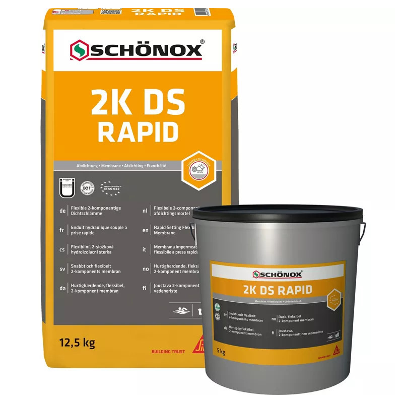 SCHÖNOX 2K DS RAPID Dispersion + Pulver 2К суперэластичная полимер-цементная гидроизоляция, внутр/наруж 5кг + 12.5кг